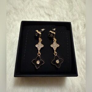 Elegant Four Leaf Clover Earrings With Rhinestones Black&Gold